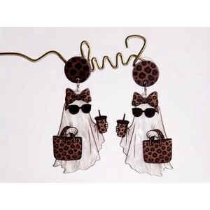 Cute Ghost Earrings with Sunglasses and Leopard Print